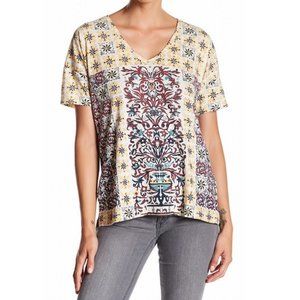New Lucky Brand V Neck Fleur Mandela Boho Tee Plus